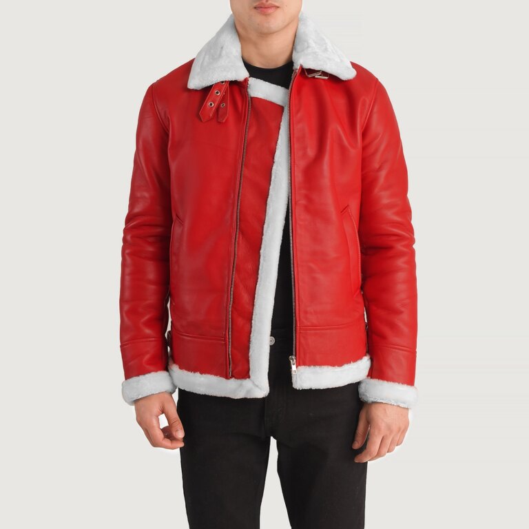 Mens Francis B-3 Red Leather Jacket Open Front-4-1704193380060